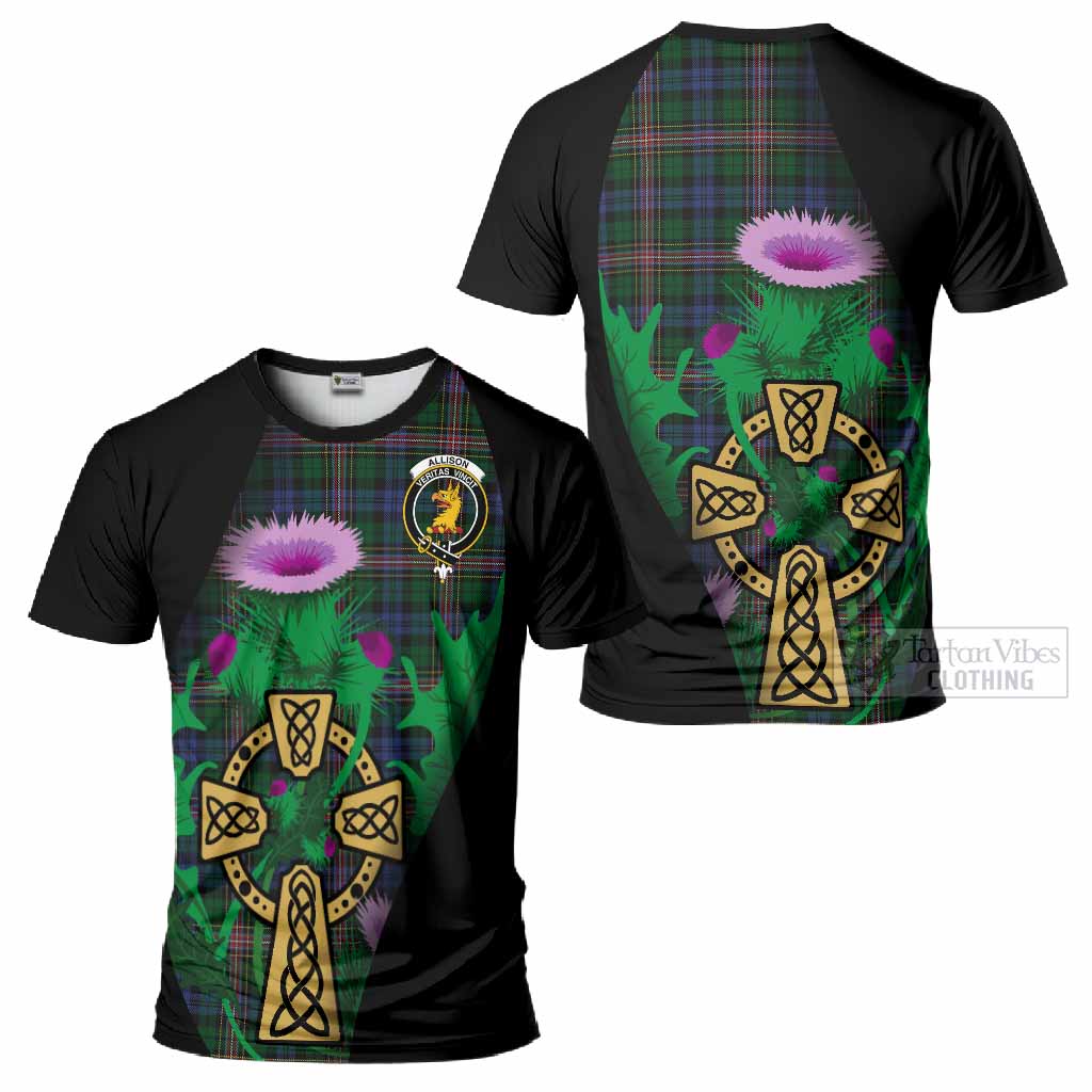 Allison Tartan Crest T-Shirt Celtic Cross Thistle Flowers