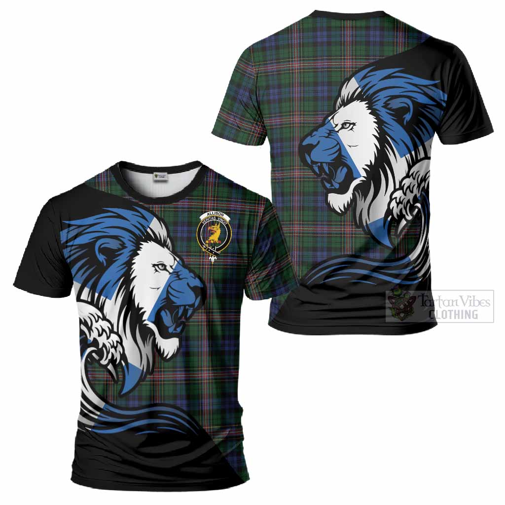 Allison Tartan Crest T-Shirt Scottish Golden Lions Wave Flow