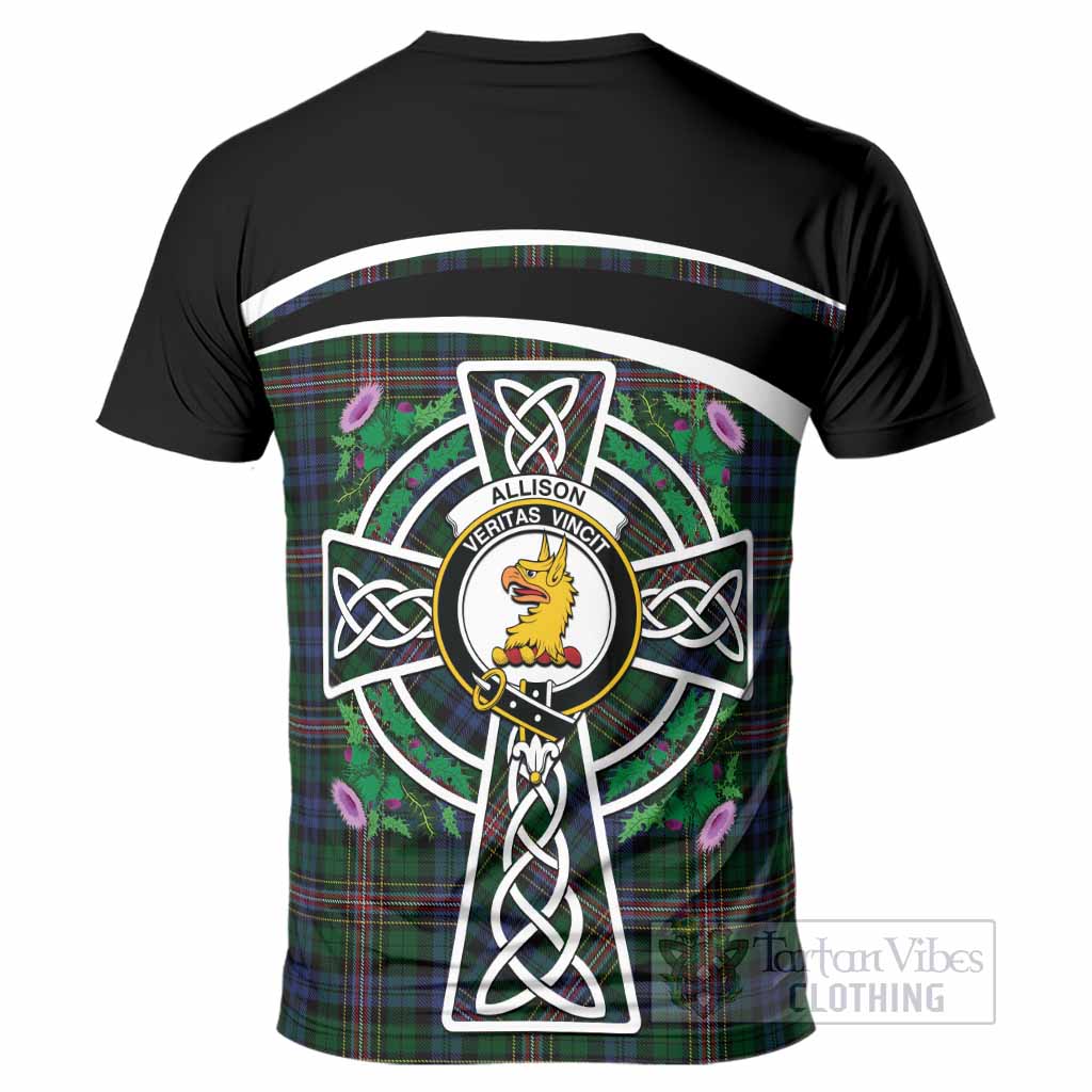 Allison Tartan Crest T-Shirt Scottish Thistle Celtic Cross Alba Gu Brath