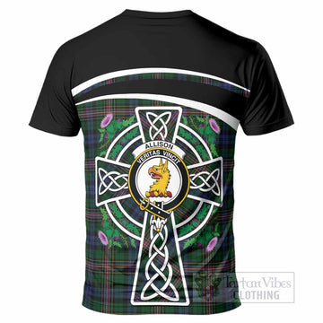 Allison Tartan Crest T-Shirt Scottish Thistle Celtic Cross Alba Gu Brath