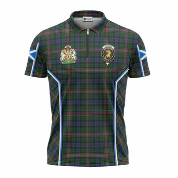 Allison Tartan Crest Zipper Polo Shirt Scotland Coat of Arm Flag Style