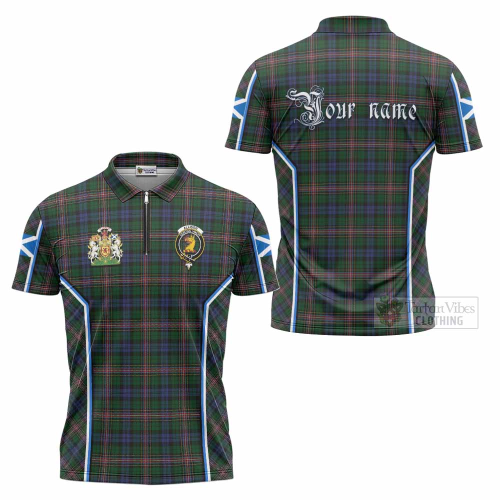 Allison Tartan Crest Zipper Polo Shirt Scotland Coat of Arm Flag Style - Tartan Vibes Clothing