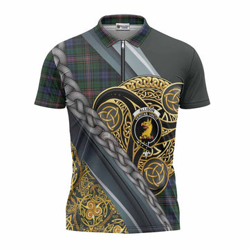 Allison Tartan Crest Zipper Polo Shirt Scottish Triskele Celtic
