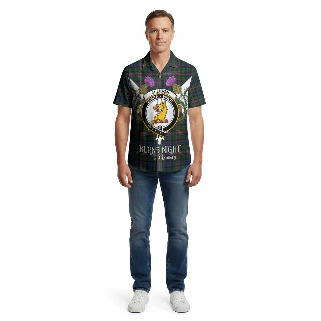 Allison Tartan Family Crest Cotton Hawaiian Shirt Scottish Burns Night Thistle Floral