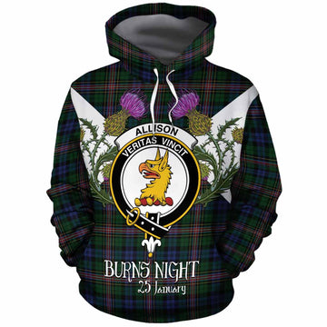 Allison Tartan Family Crest Cotton Hoodie Scottish Burns Night Thistle Floral