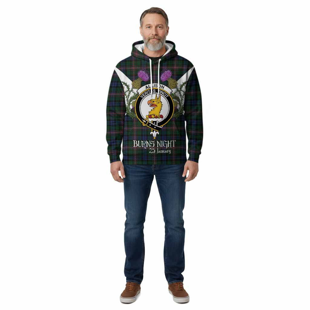 Allison Tartan Family Crest Cotton Hoodie Scottish Burns Night Thistle Floral