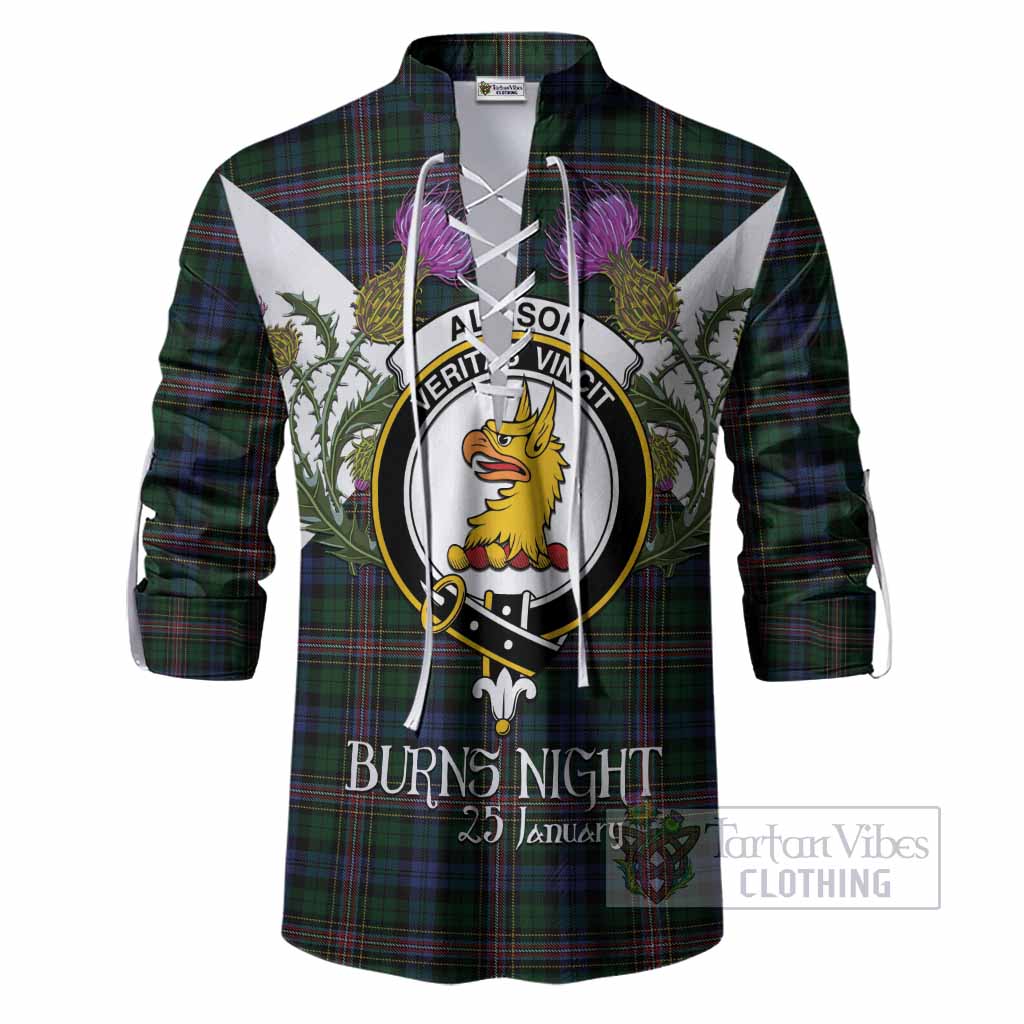 Allison Tartan Family Crest Ghillie Shirt Scottish Burns Night Thistle Floral
