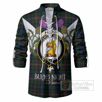 Allison Tartan Family Crest Ghillie Shirt Scottish Burns Night Thistle Floral