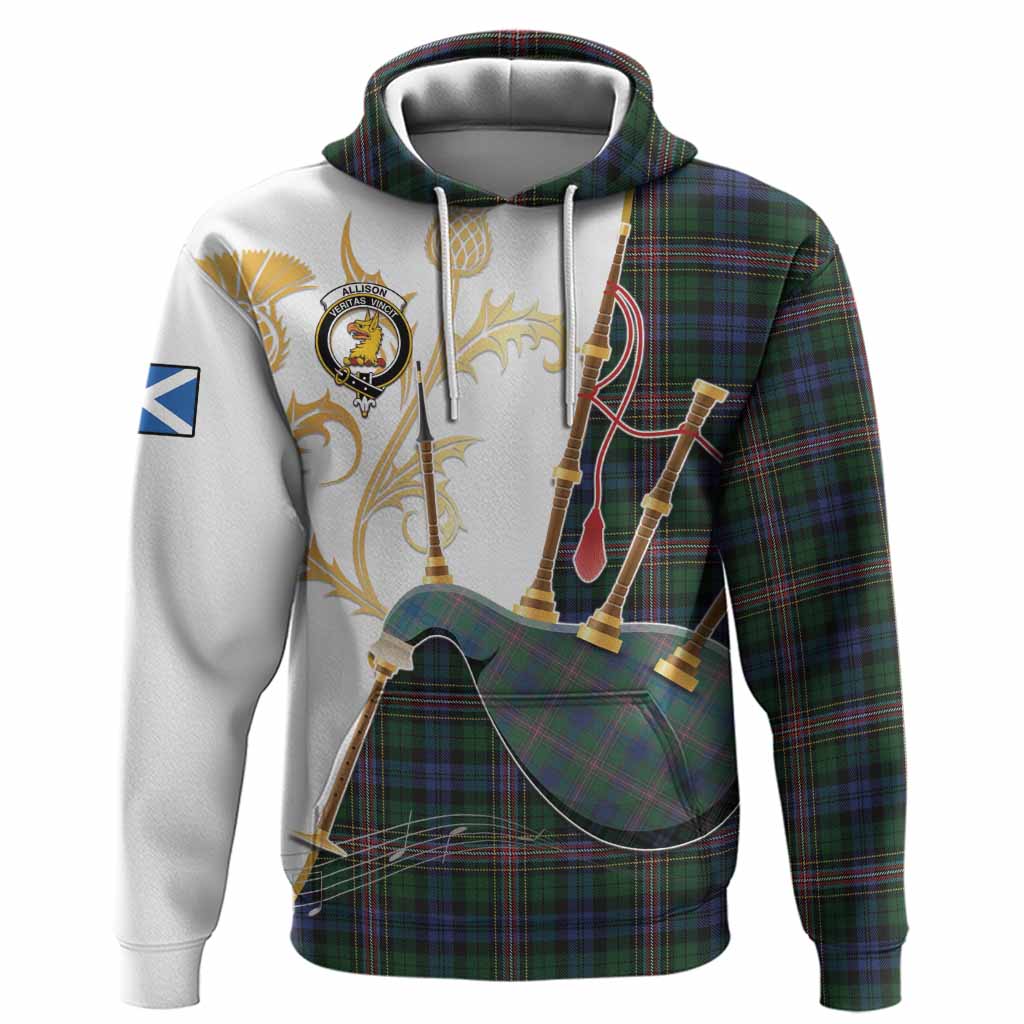 Allison Tartan Family Crest Hoodie Bagpipes with Scottish Thistle