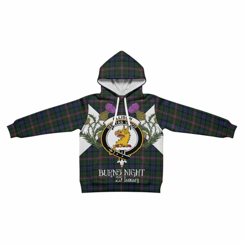 Allison Tartan Family Crest Kid Hoodie Scottish Burns Night Thistle Floral