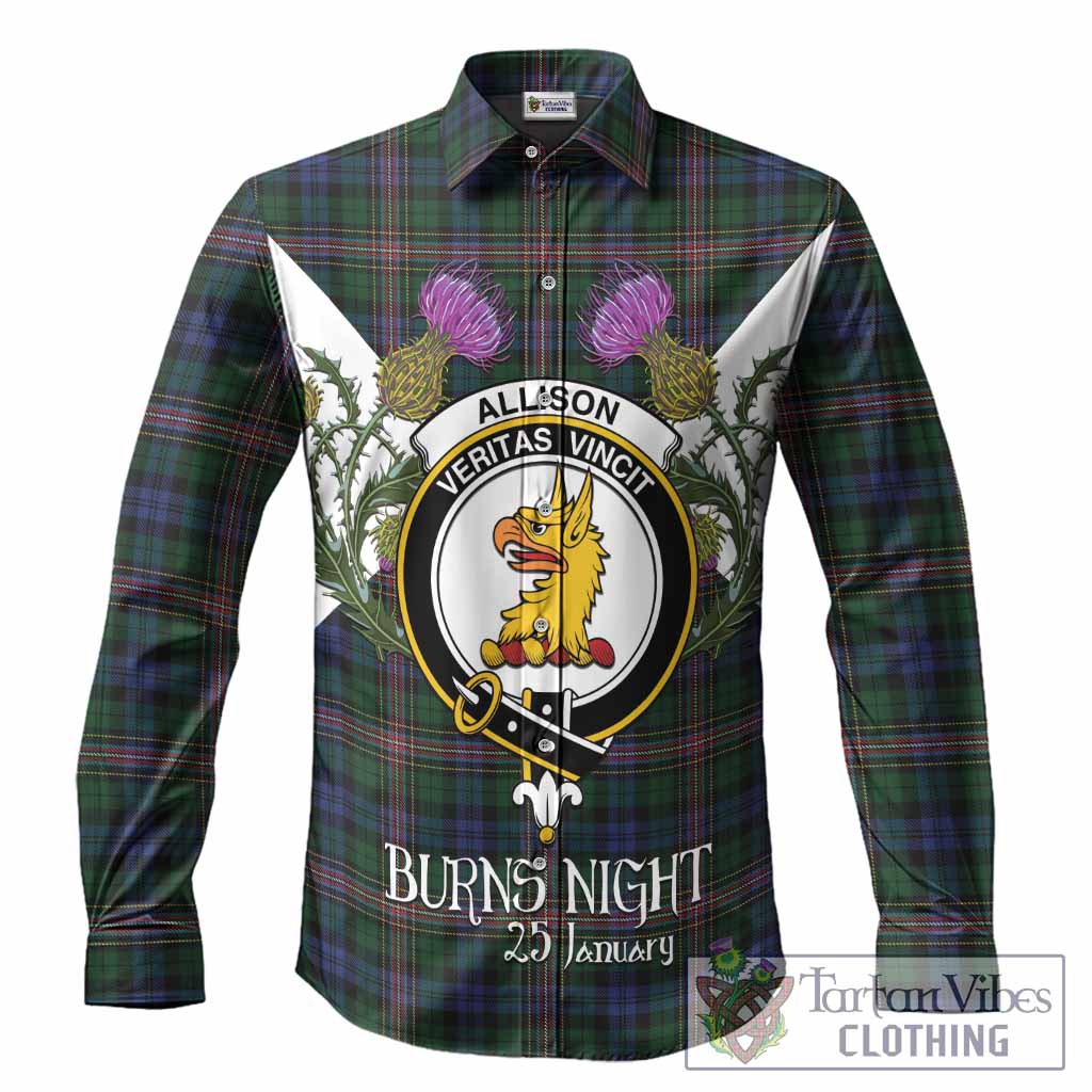 Allison Tartan Family Crest Long Sleeve Button Shirts Scottish Burns Night Thistle Floral