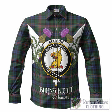 Allison Tartan Family Crest Long Sleeve Button Shirts Scottish Burns Night Thistle Floral