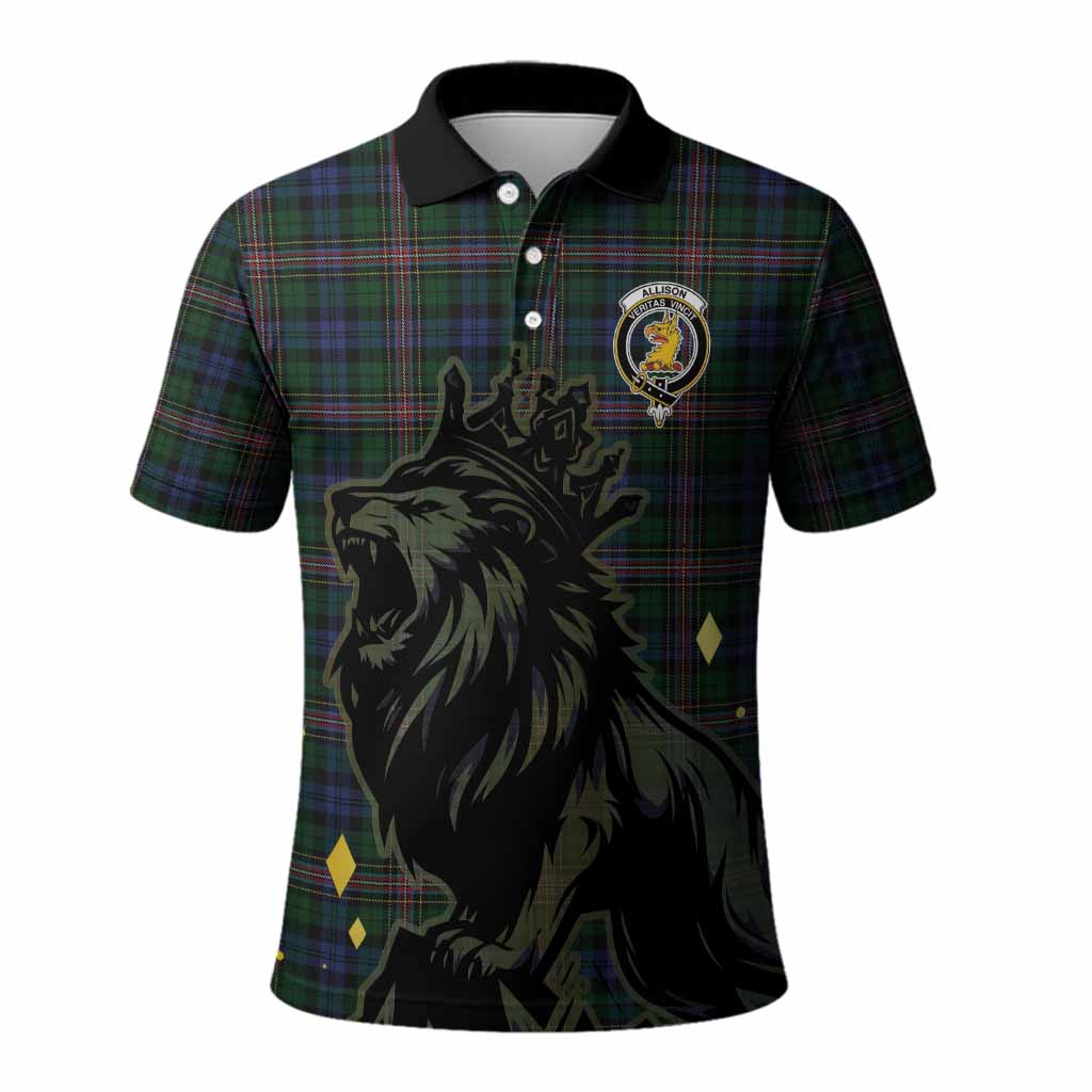 Allison Tartan Family Crest Polo Shirt Crowned Lion Roaring
