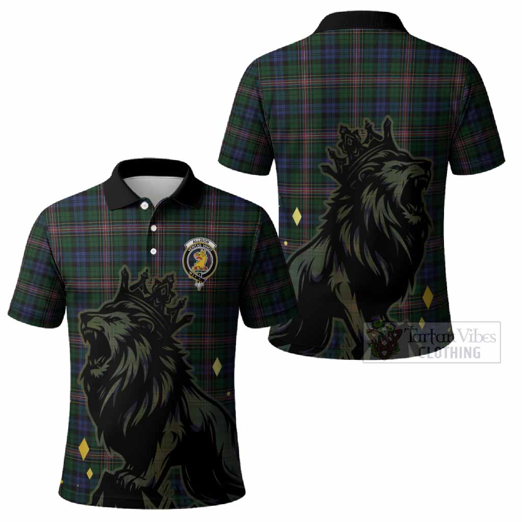Allison Tartan Family Crest Polo Shirt Crowned Lion Roaring