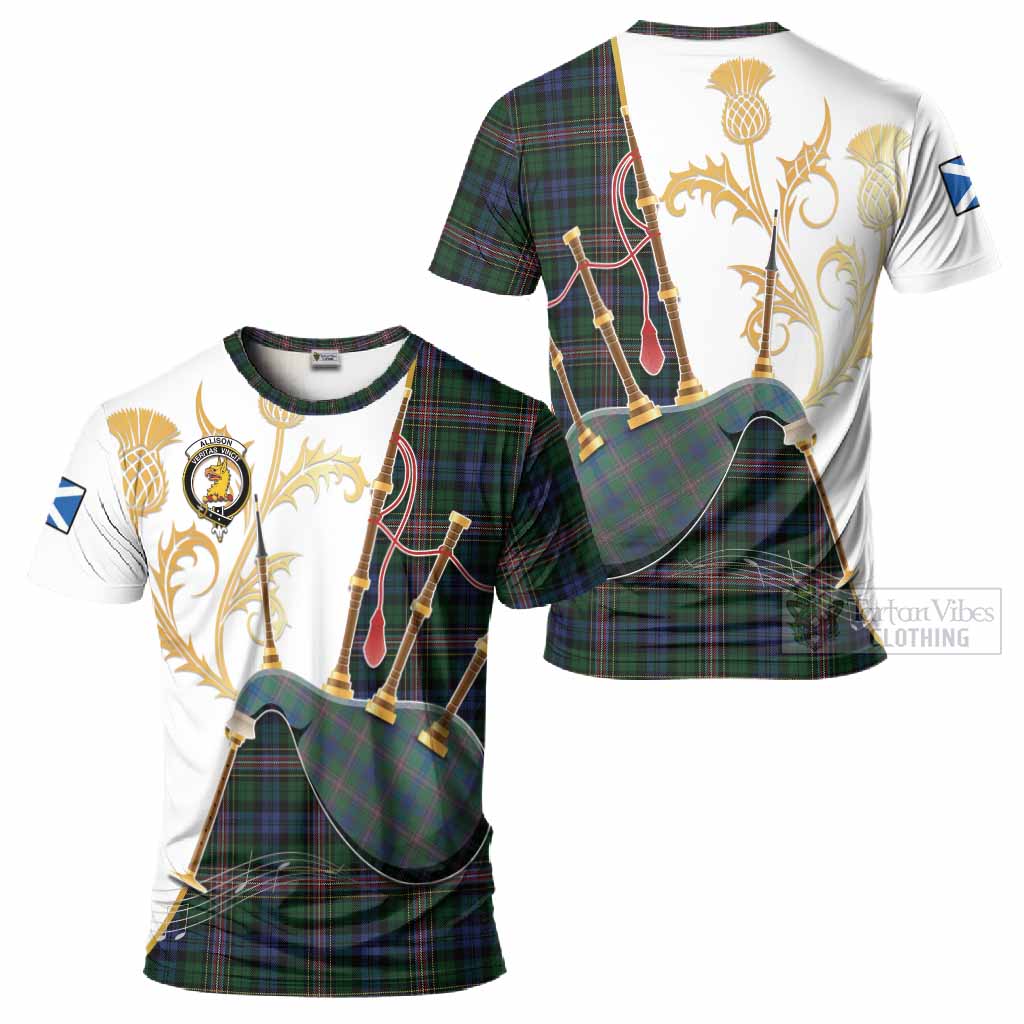 Allison Tartan Family Crest T-Shirt Bagpipes with Scottish Thistle