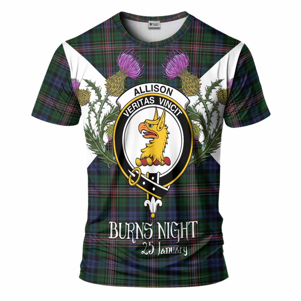 Allison Tartan Family Crest T-Shirt Scottish Burns Night Thistle Floral