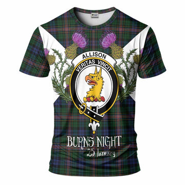 Allison Tartan Family Crest T-Shirt Scottish Burns Night Thistle Floral