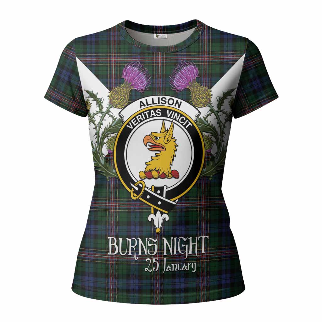 Allison Tartan Family Crest Women T shirt Scottish Burns Night Thistle Floral