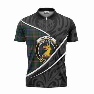 Allison Tartan Family Crest Zipper Polo Shirt Celtic Scottish Thistle Floral