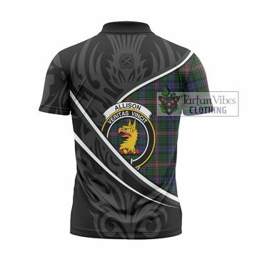 Allison Tartan Family Crest Zipper Polo Shirt Celtic Scottish Thistle Floral