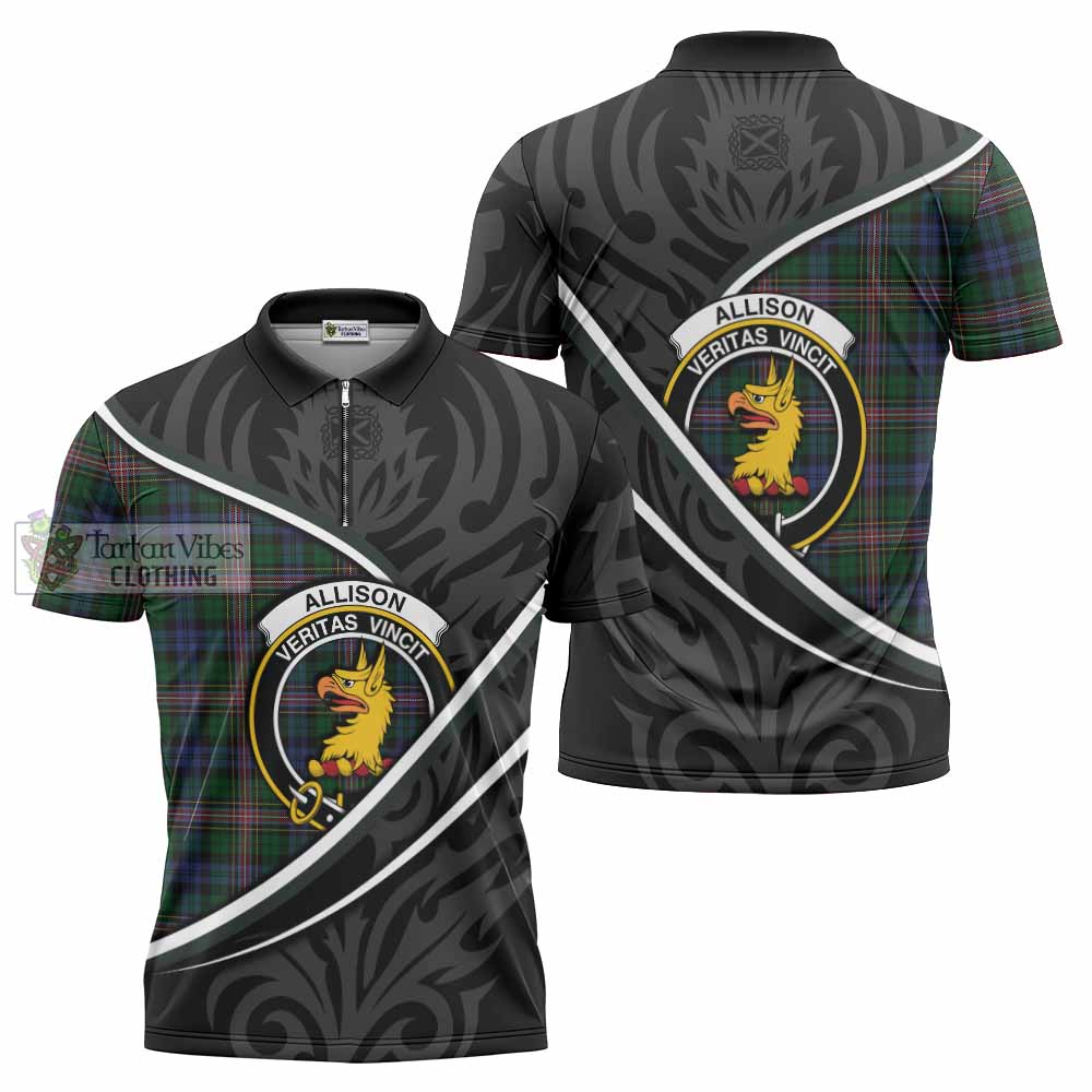 Allison Tartan Family Crest Zipper Polo Shirt Celtic Scottish Thistle Floral - Tartan Vibes Clothing