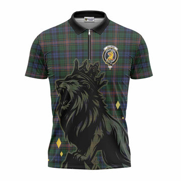 Allison Tartan Family Crest Zipper Polo Shirt Crowned Lion Roaring