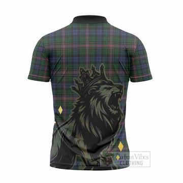 Allison Tartan Family Crest Zipper Polo Shirt Crowned Lion Roaring