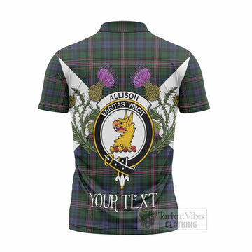 Allison Tartan Family Crest Zipper Polo Shirt Scottish Burns Night Thistle Floral