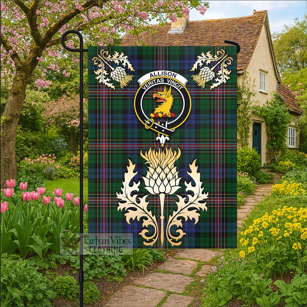 Allison Tartan Garden Flag with Golden Regal Scottish Thistle Emblem - Tartan Vibes Clothing