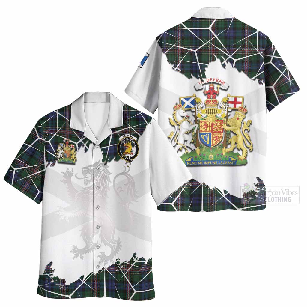 Allison Tartan Hawaiian Shirt with Family Crest and Lion Rampant Grunge Style