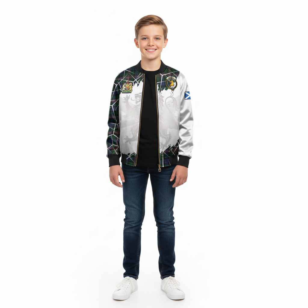 Allison Tartan Kid Bomber Jacket with Family Crest and Lion Rampant Grunge Style