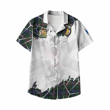 Allison Tartan Kid Hawaiian Shirt with Family Crest and Lion Rampant Grunge Style