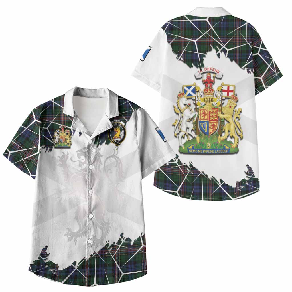 Allison Tartan Kid Hawaiian Shirt with Family Crest and Lion Rampant Grunge Style