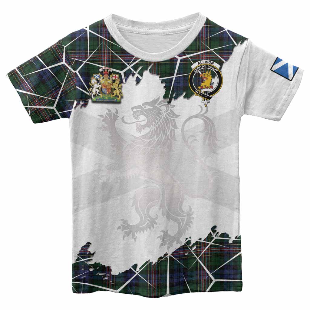 Allison Tartan Kid T-shirt with Family Crest and Lion Rampant Grunge Style