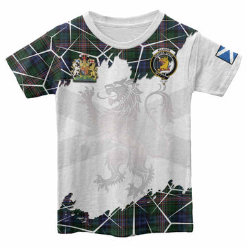 Allison Tartan Kid T-shirt with Family Crest and Lion Rampant Grunge Style