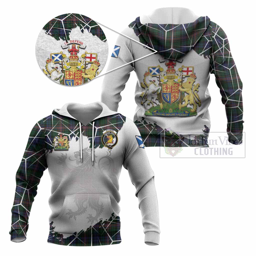 Allison Tartan Knitted Hoodie with Family Crest and Lion Rampant Grunge Style