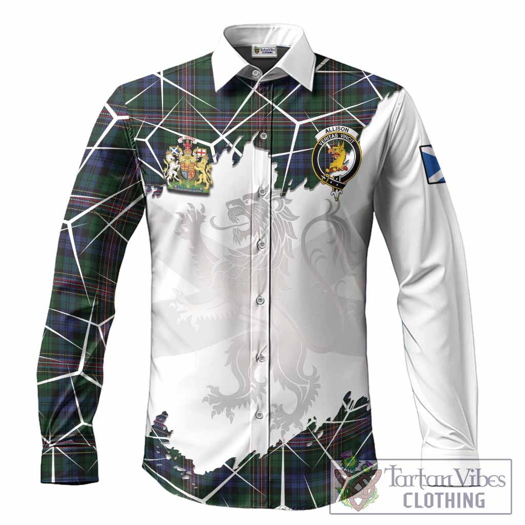 Allison Tartan Long Sleeve Button Shirts with Family Crest and Lion Rampant Grunge Style