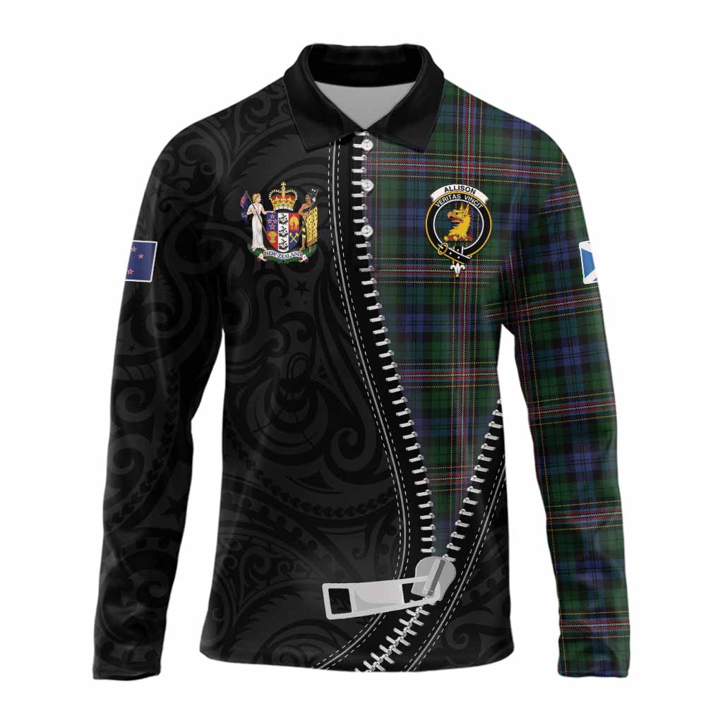 Allison Tartan Long Sleeve Polo Shirt New Zealand Pattern Unique Zipper Stylized