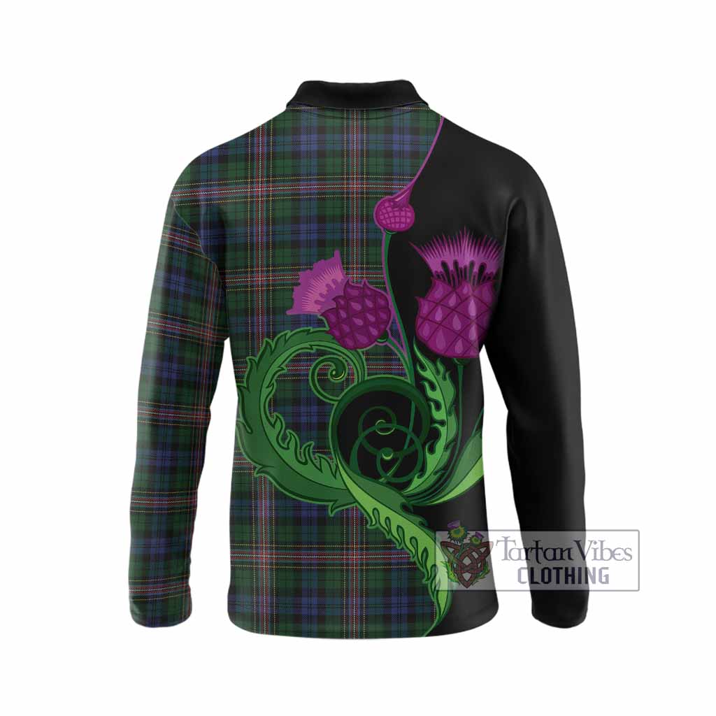 Allison Tartan Long Sleeve Polo Shirt Traditional Scottish Thistle