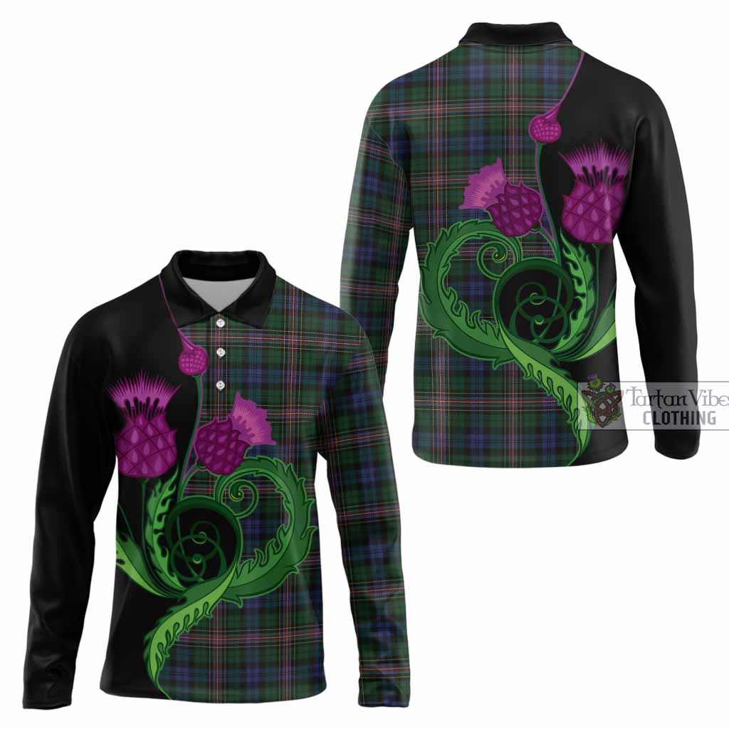 Allison Tartan Long Sleeve Polo Shirt Traditional Scottish Thistle
