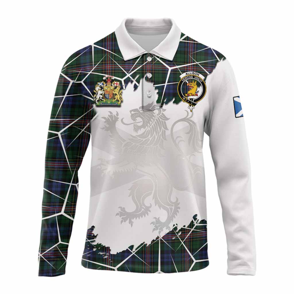 Allison Tartan Long Sleeve Polo Shirt with Family Crest and Lion Rampant Grunge Style