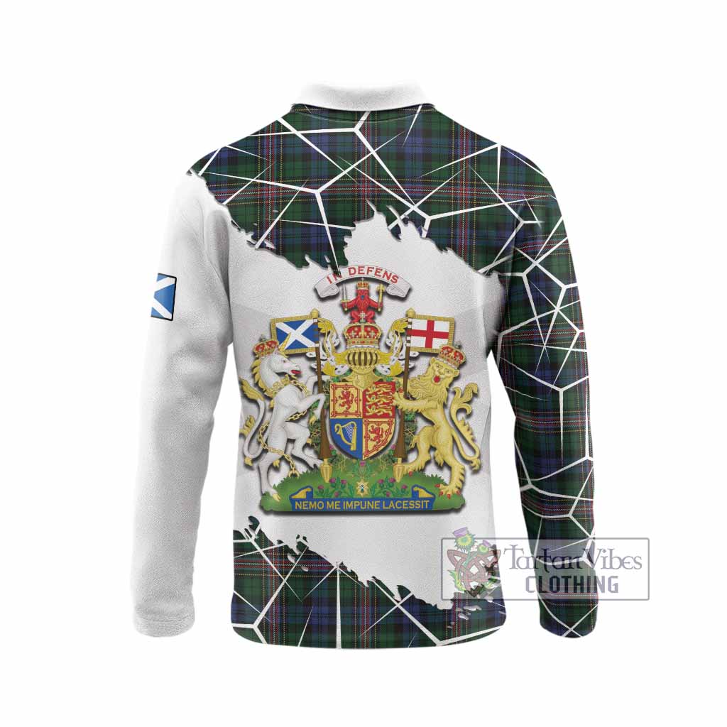 Allison Tartan Long Sleeve Polo Shirt with Family Crest and Lion Rampant Grunge Style