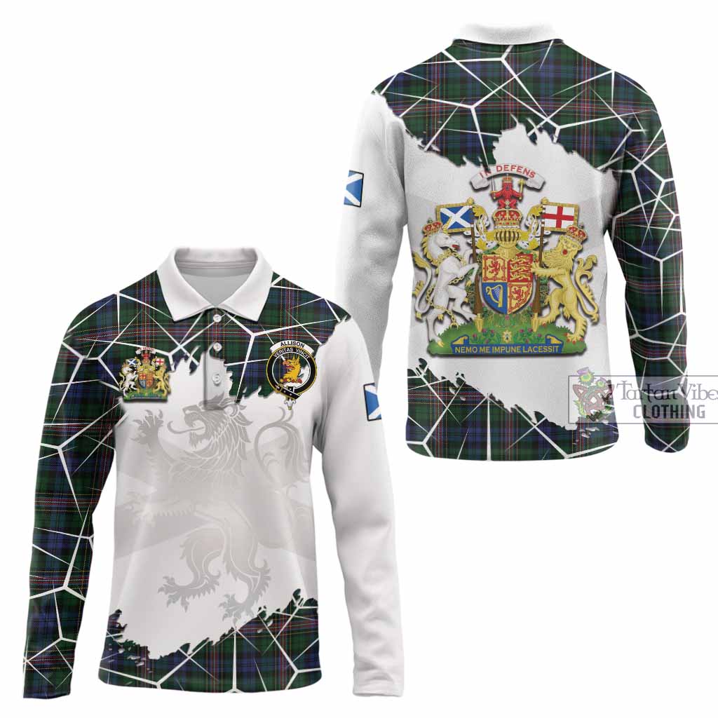 Allison Tartan Long Sleeve Polo Shirt with Family Crest and Lion Rampant Grunge Style