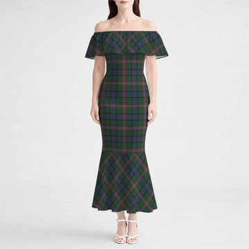 Allison Tartan Off Shoulder Ruffle Mermaid Maxi Dress