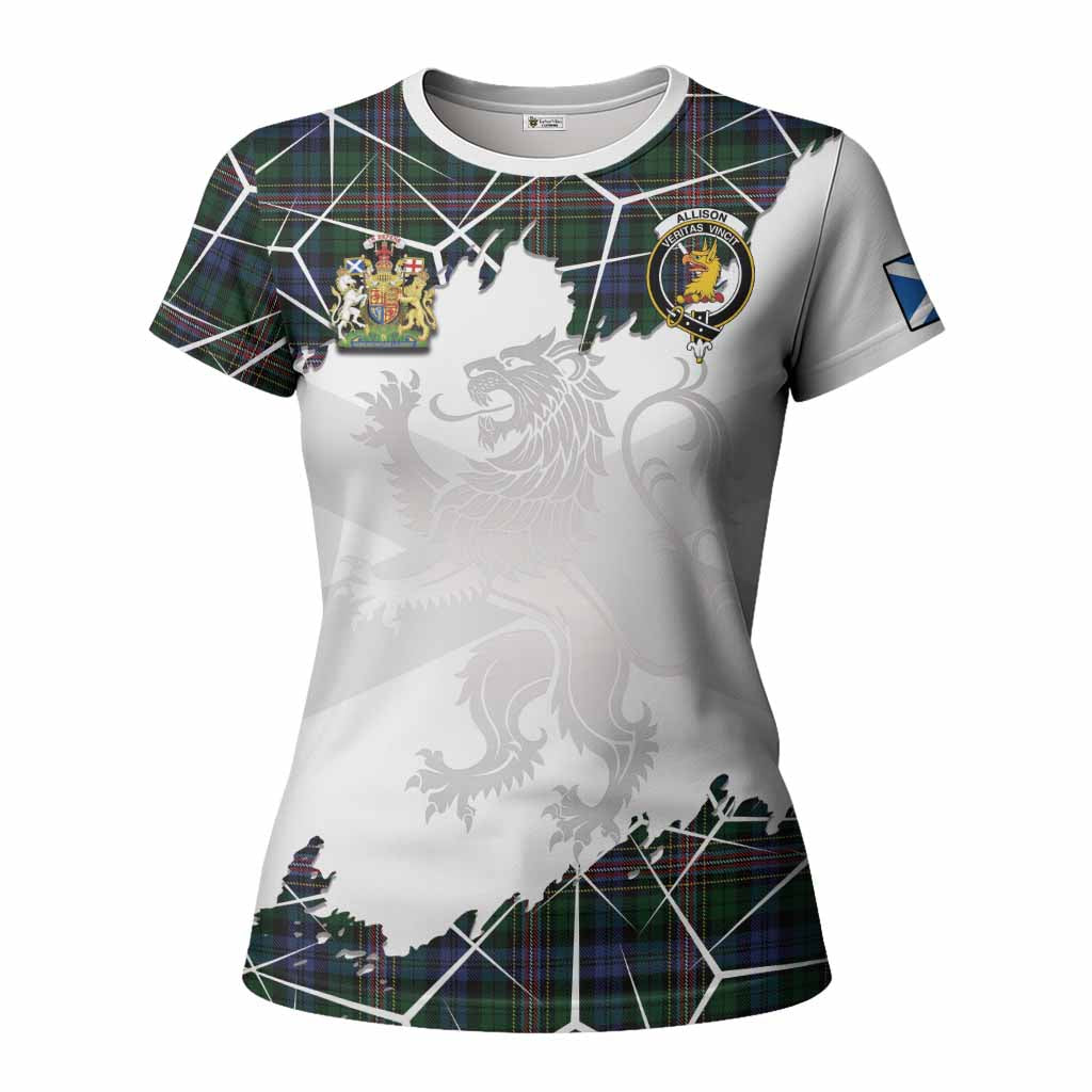 Allison Tartan Women T shirt with Family Crest and Lion Rampant Grunge Style