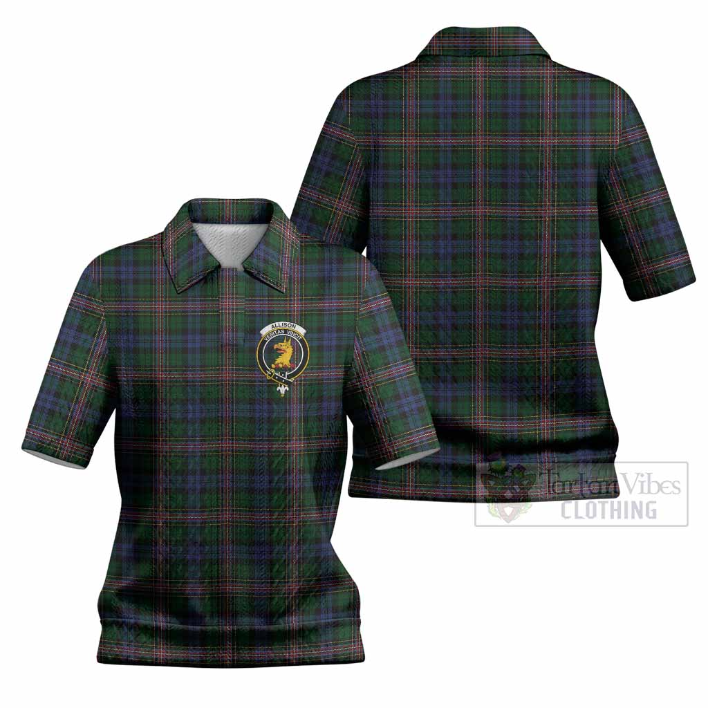 Allison Tartan Women’s Polo Sweater Top with Family Crest