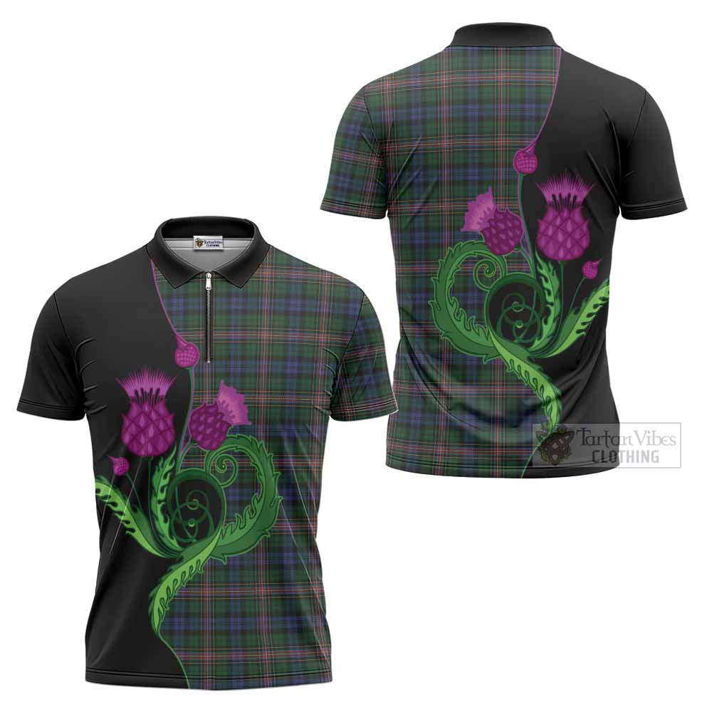 Allison Tartan Zipper Polo Shirt Traditional Scottish Thistle