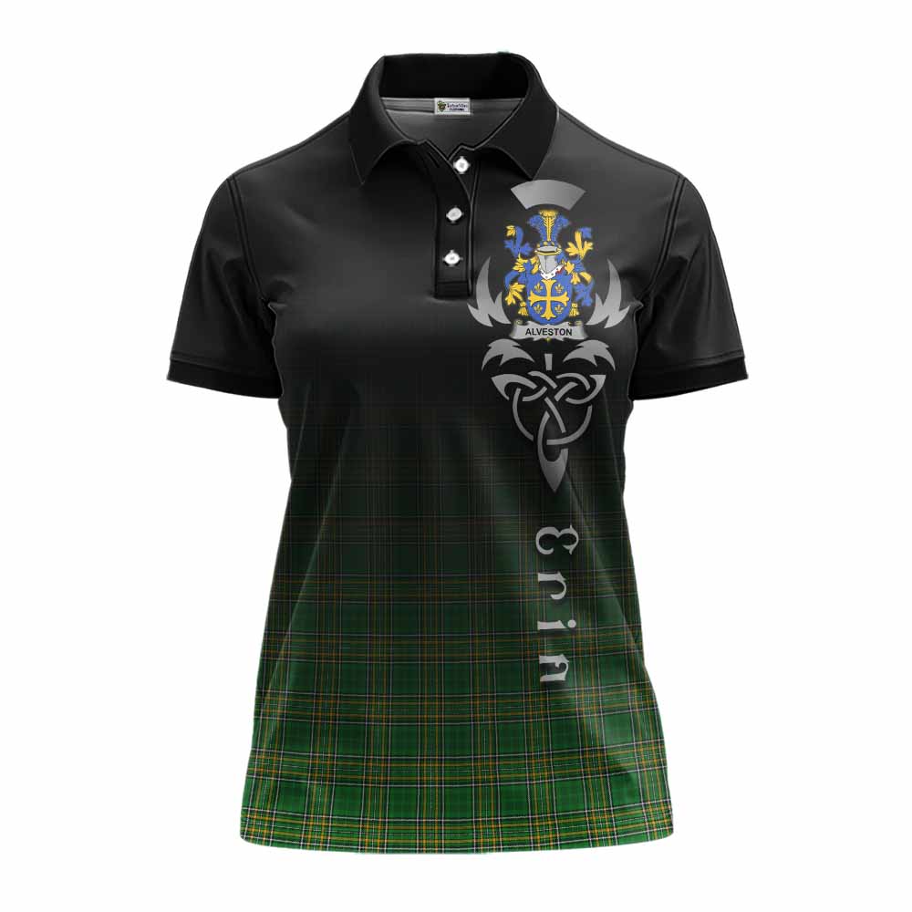 Tartan Vibes Clothing Alveston Irish Clan Women's Polo Shirt with Coat of Arms Erin Go Bragh Celtic Inspired