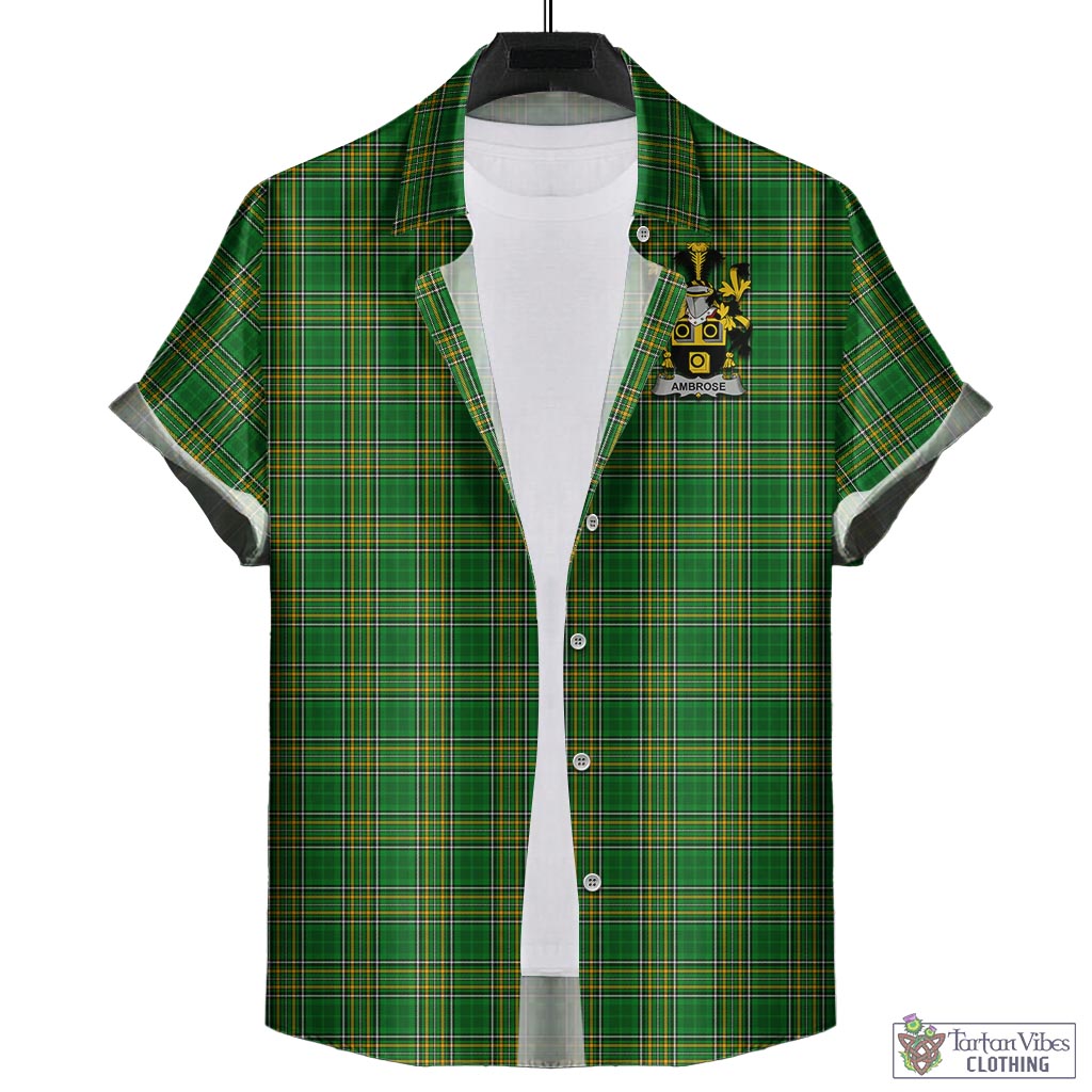 Tartan Vibes Clothing Ambrose Ireland Clan Tartan Short Sleeve Button Up with Coat of Arms