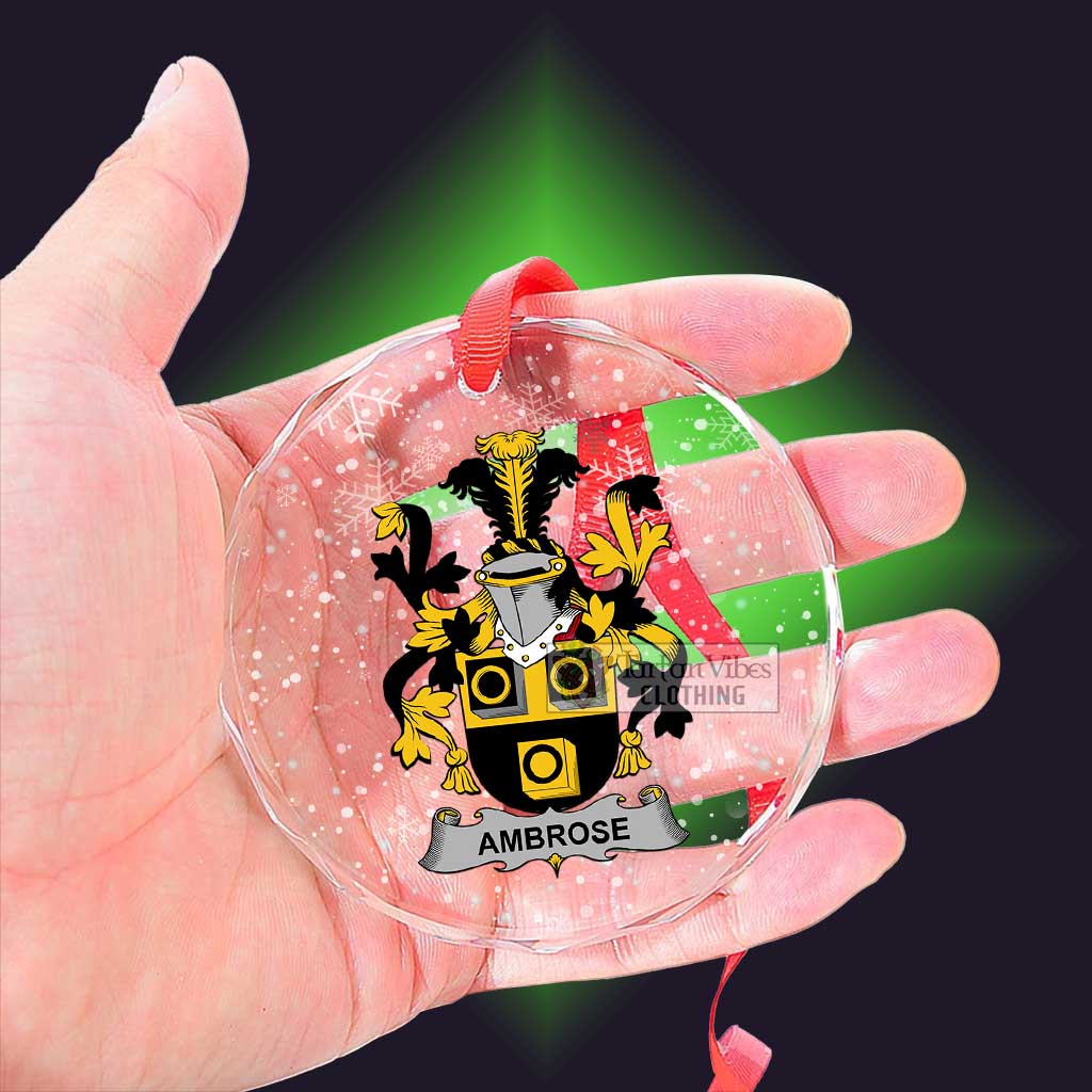 Tartan Vibes Clothing Ambrose Irish Clan Christmas Glass Ornament with Coat of Arms